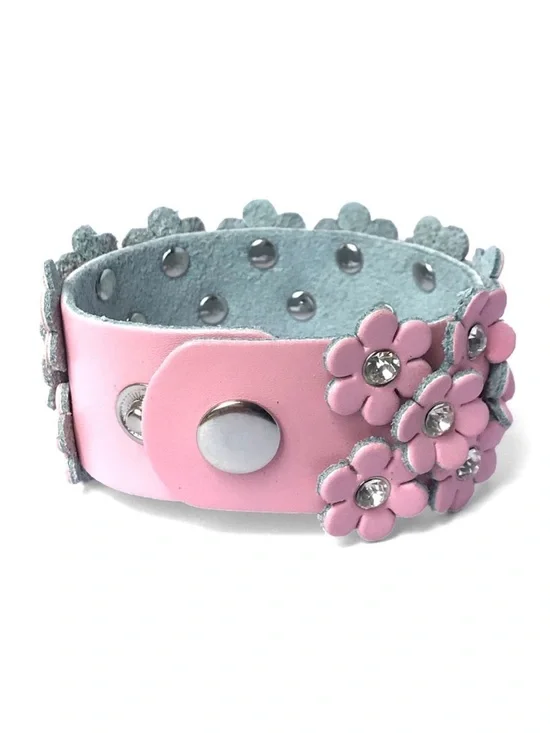 NWT ValMarie Handmade Leather Blush Pink Floral Rhinestone Bracelet - Picture 3 of 3